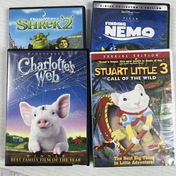 Children's DVD Bundle 4 Movies: Charlotte Webb Stuart Little Shrek Finding Nemo - Picture 1 of 9